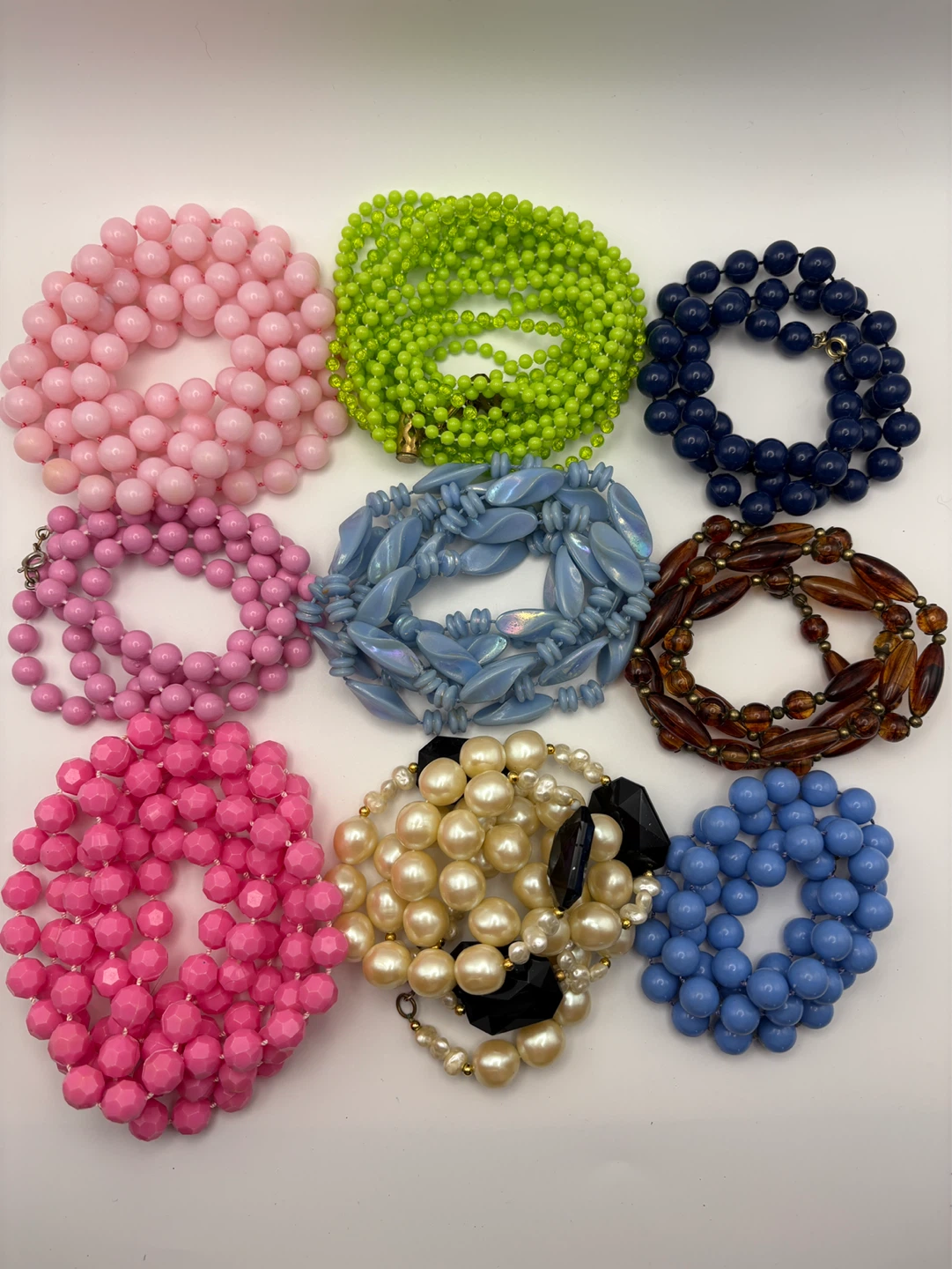 Vintage Beaded Acrylic Necklaces Lot Of 9