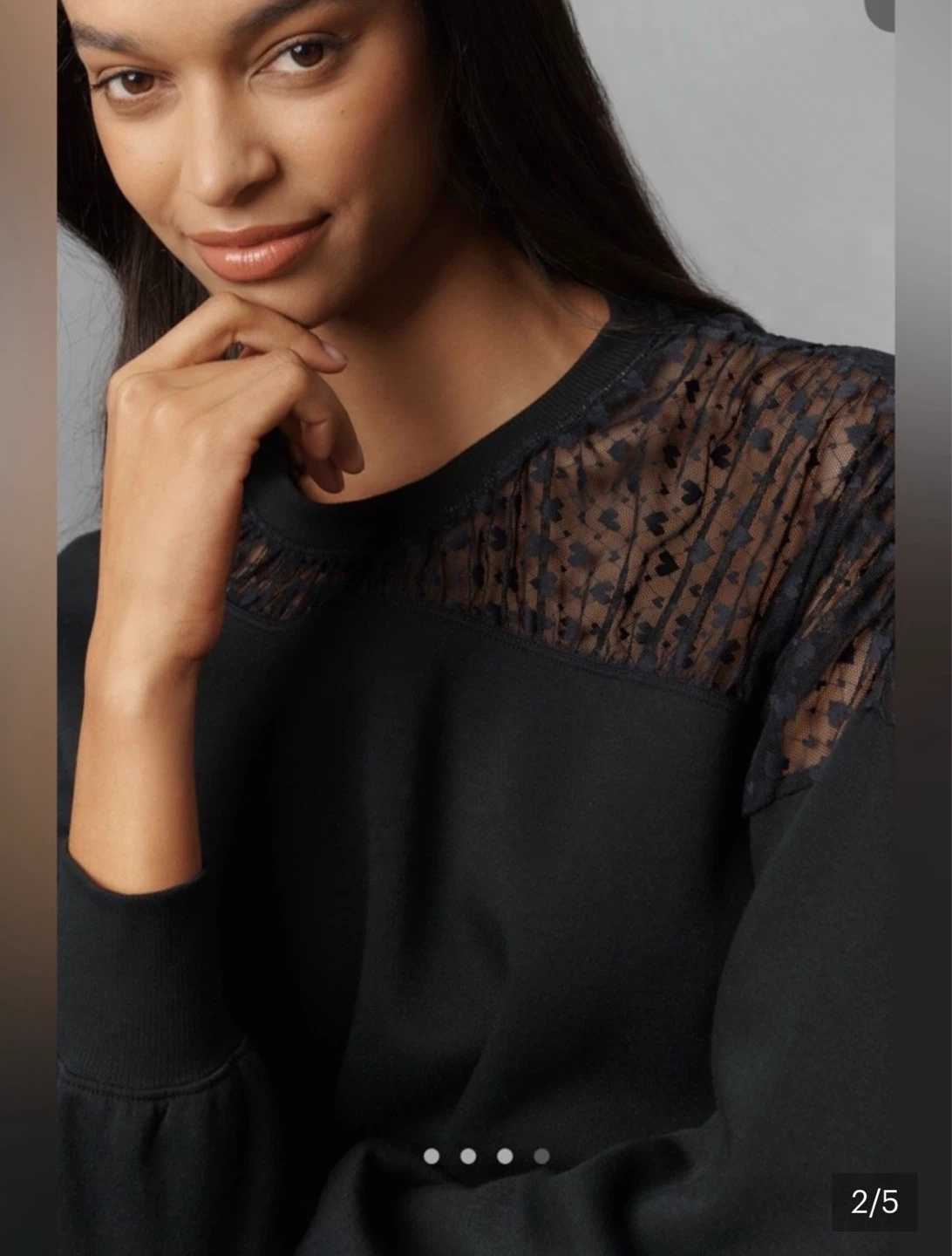 Anthropologie Black Lace Detail Sweatshirt ⚽ - photo 2