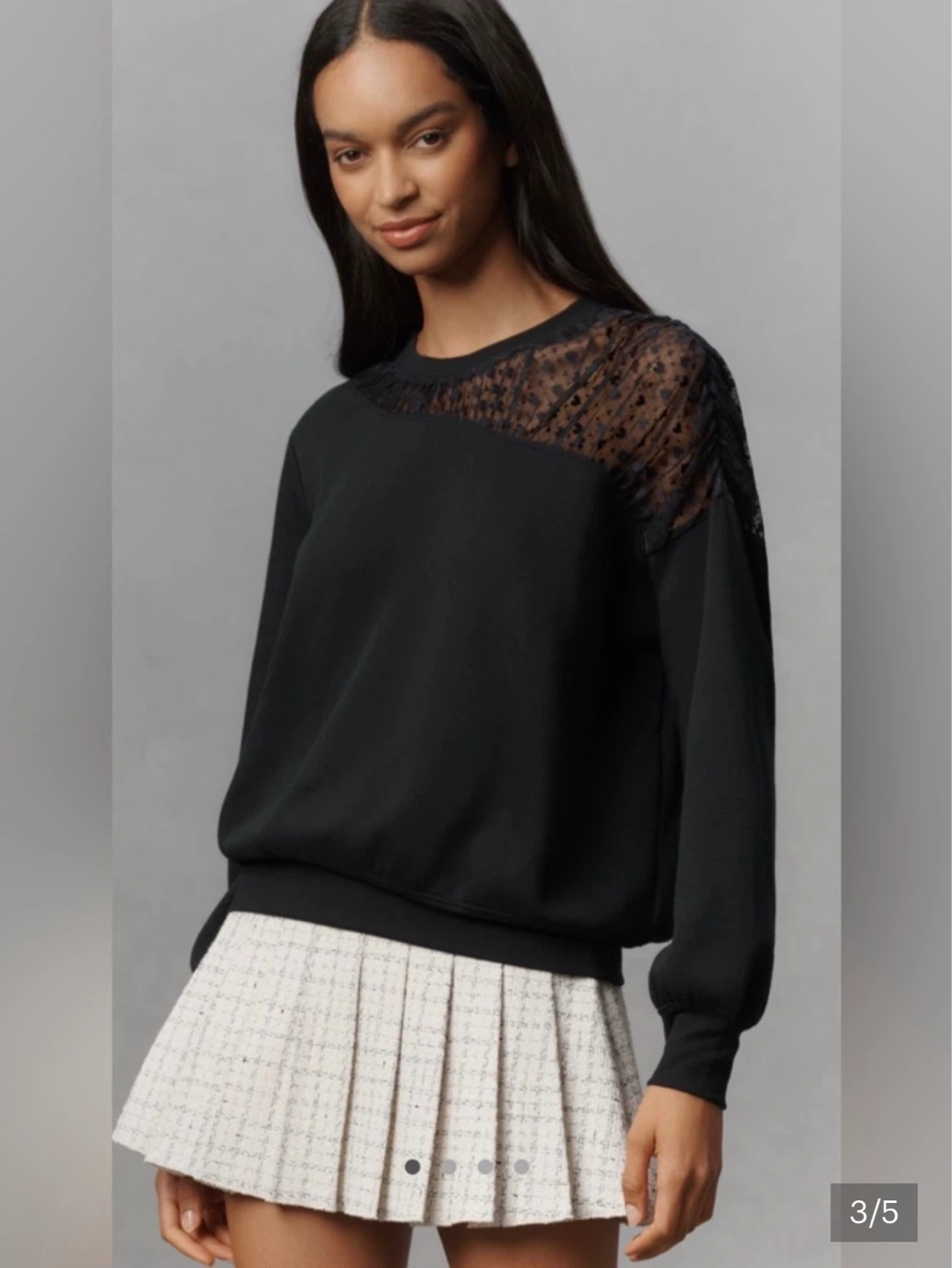 Anthropologie Black Lace Detail Sweatshirt ⚽ - photo 3