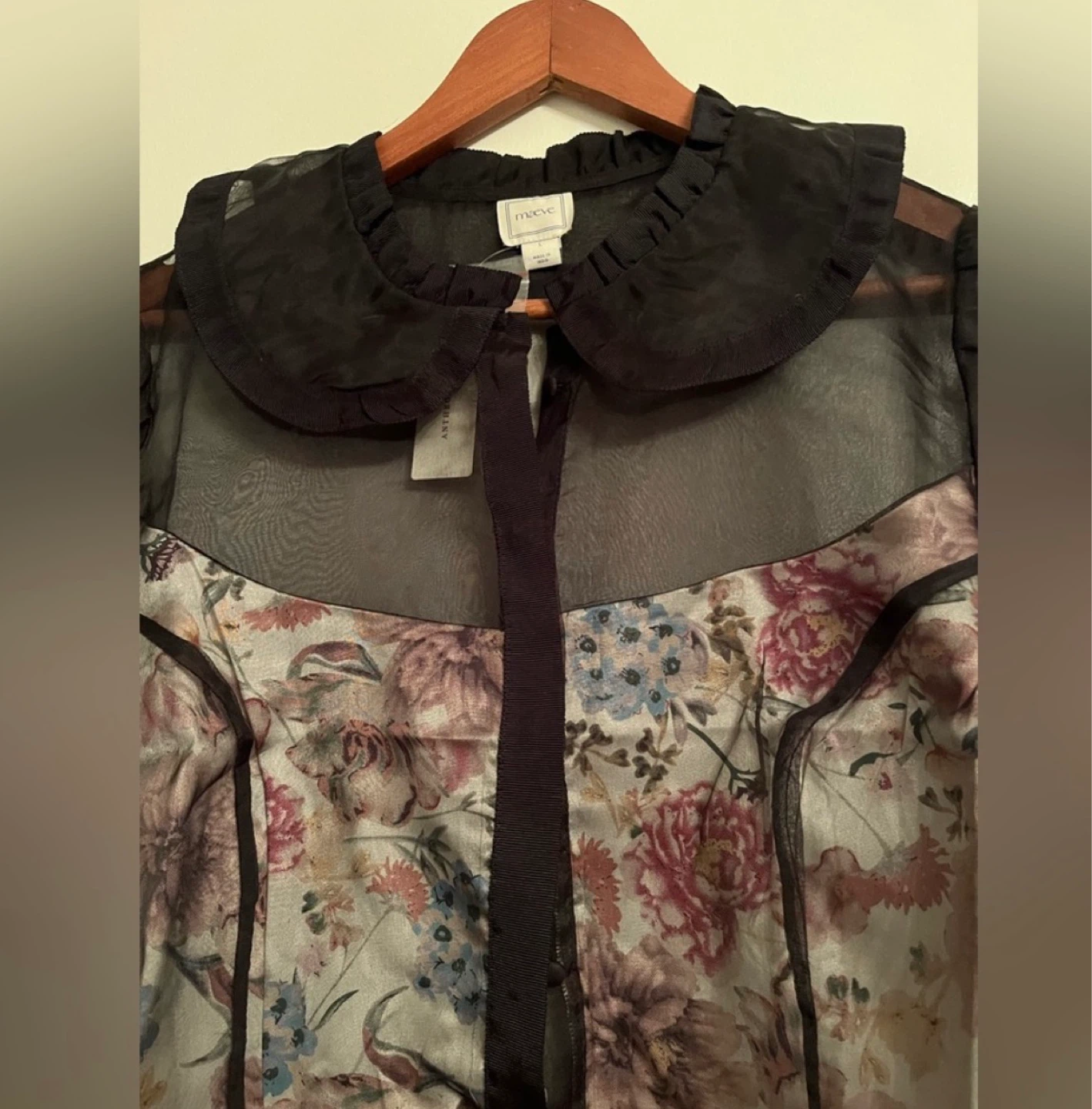 Maeve Organza Sheer Floral Puff Sleeve Top ⚽ - photo 4