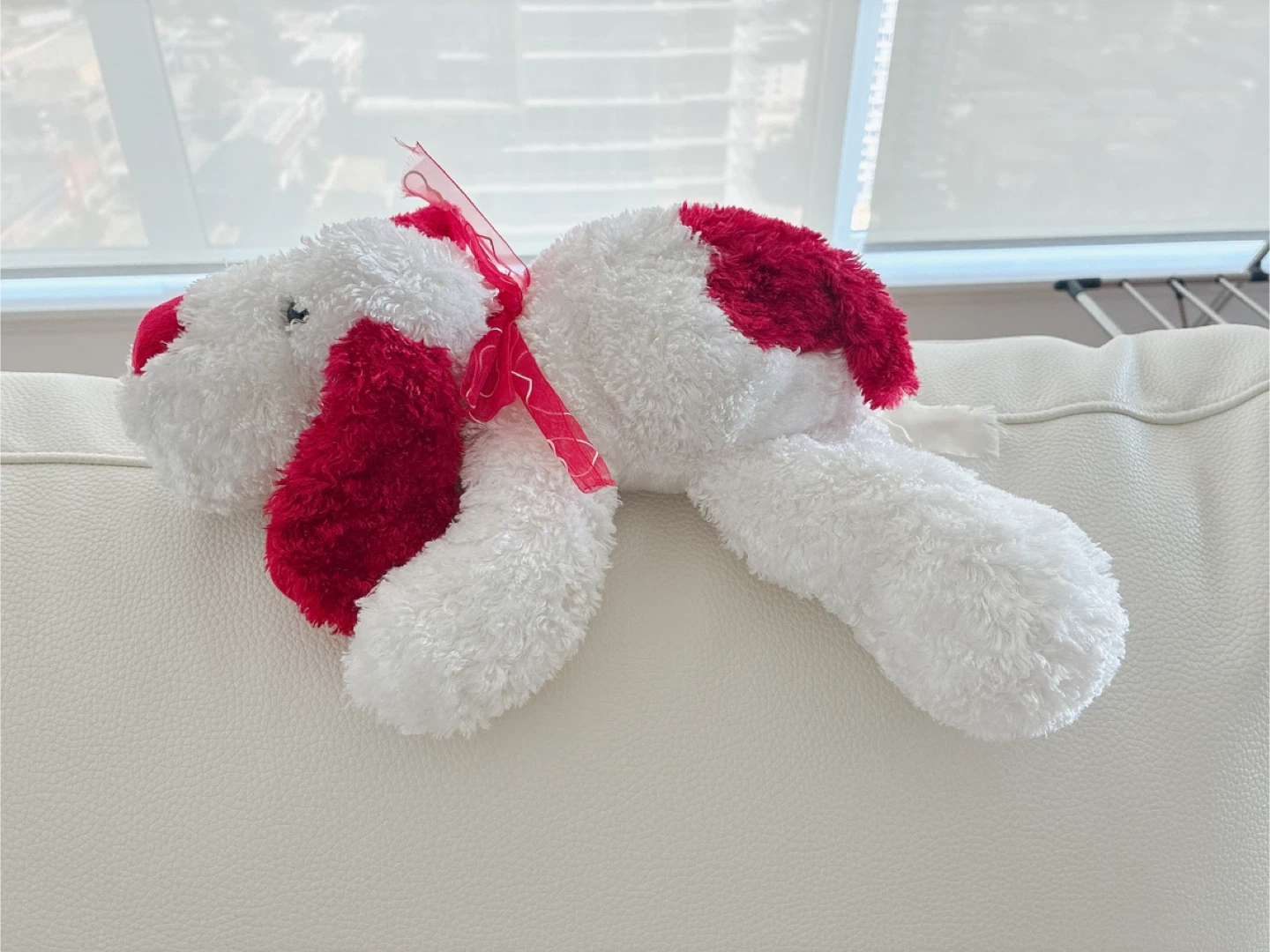 White and Red Stuffed Dog Toy with Ribbon - photo 2