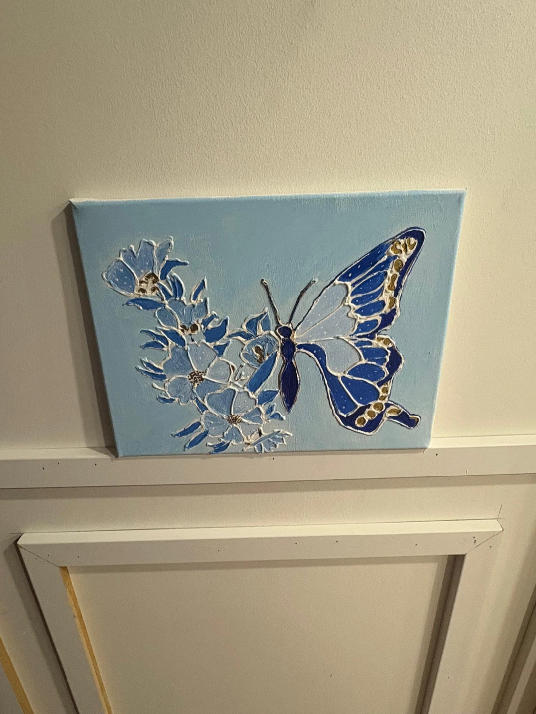 Blue Butterfly & Flower Canvas Art