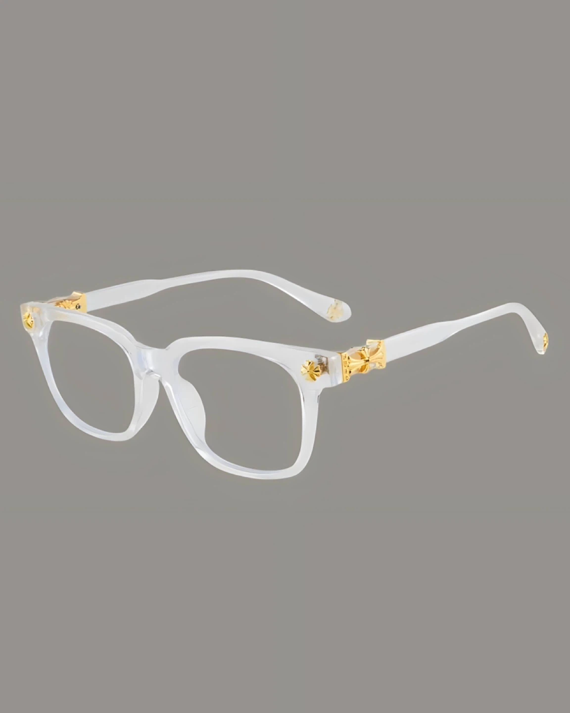 Transparent And Gold Chrome Hearts Glasses