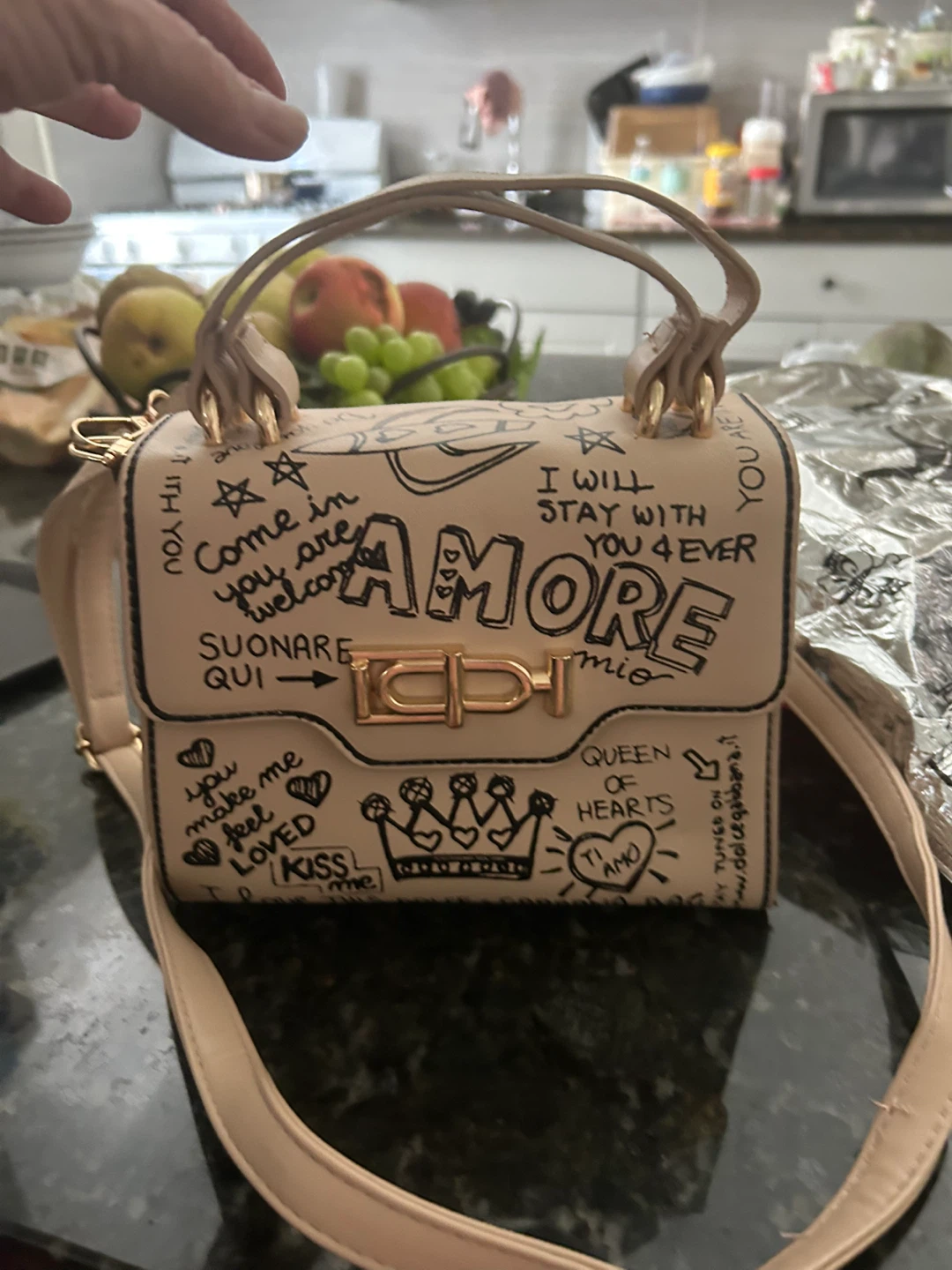 Beige Handbag with "Amore" Graphic - photo 4