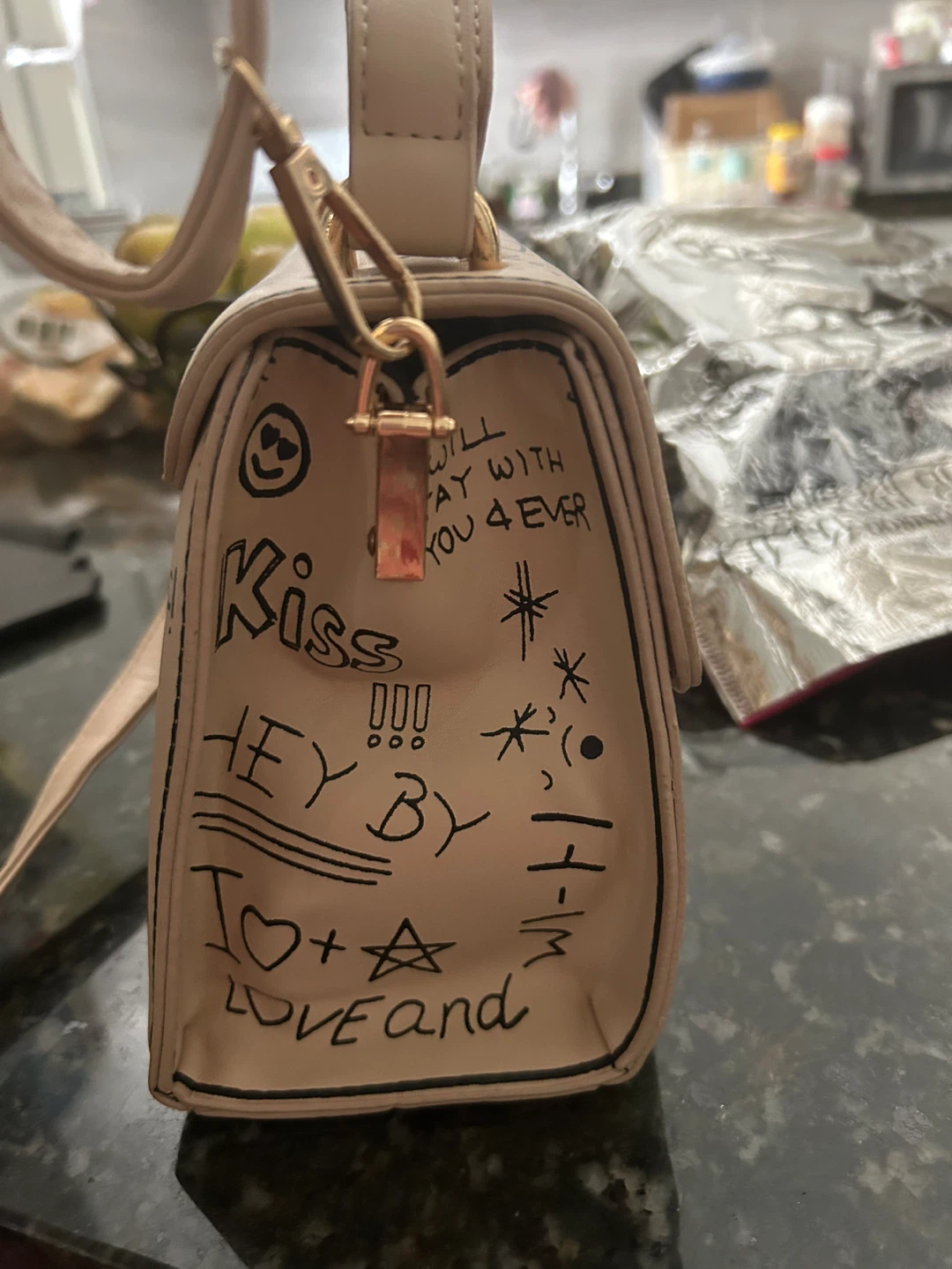 Beige Handbag with "Amore" Graphic - photo 3
