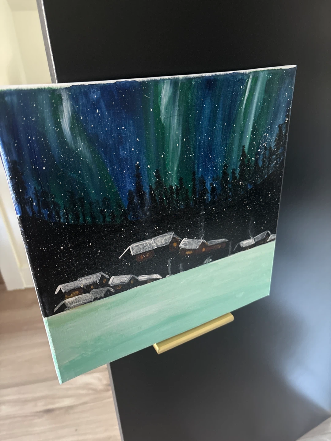 Northern Lights Cabin Painting