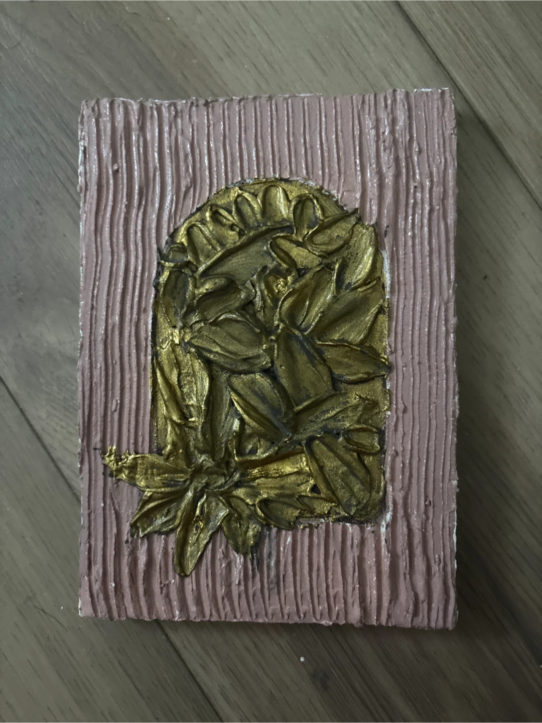 Textured Art Plaque with Gold Floral Design