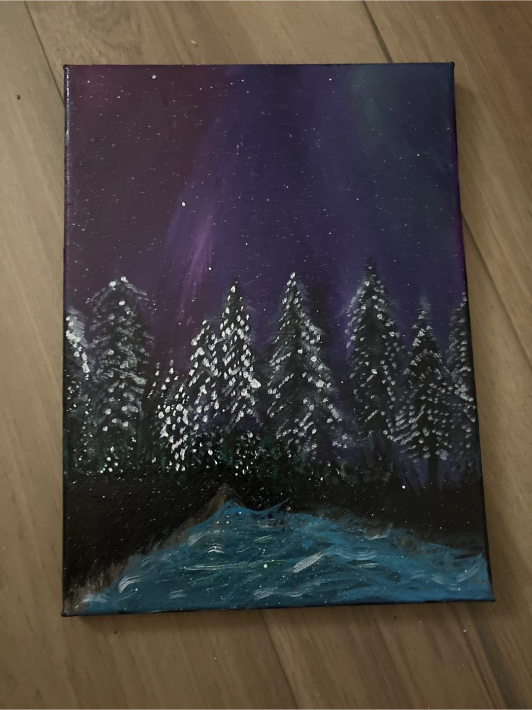 Canvas Painting - Northern Lights and Forest Scene