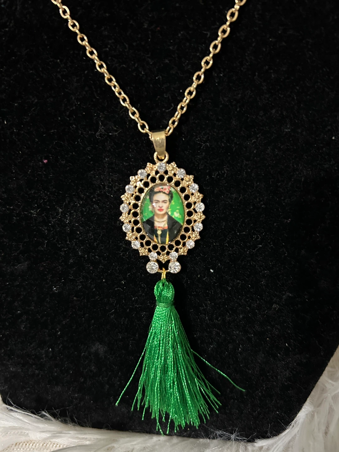 Frida Kahlo Inspired Necklace with Green Tassel