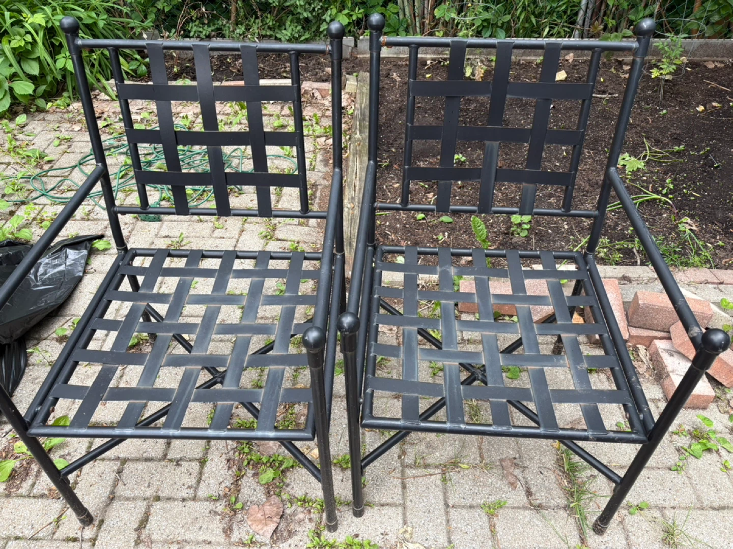 Set of 6 Black Woven Strap Patio Chairs - photo 2