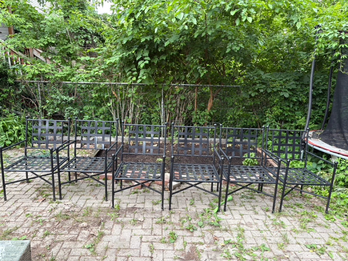 Set of 6 Black Woven Strap Patio Chairs