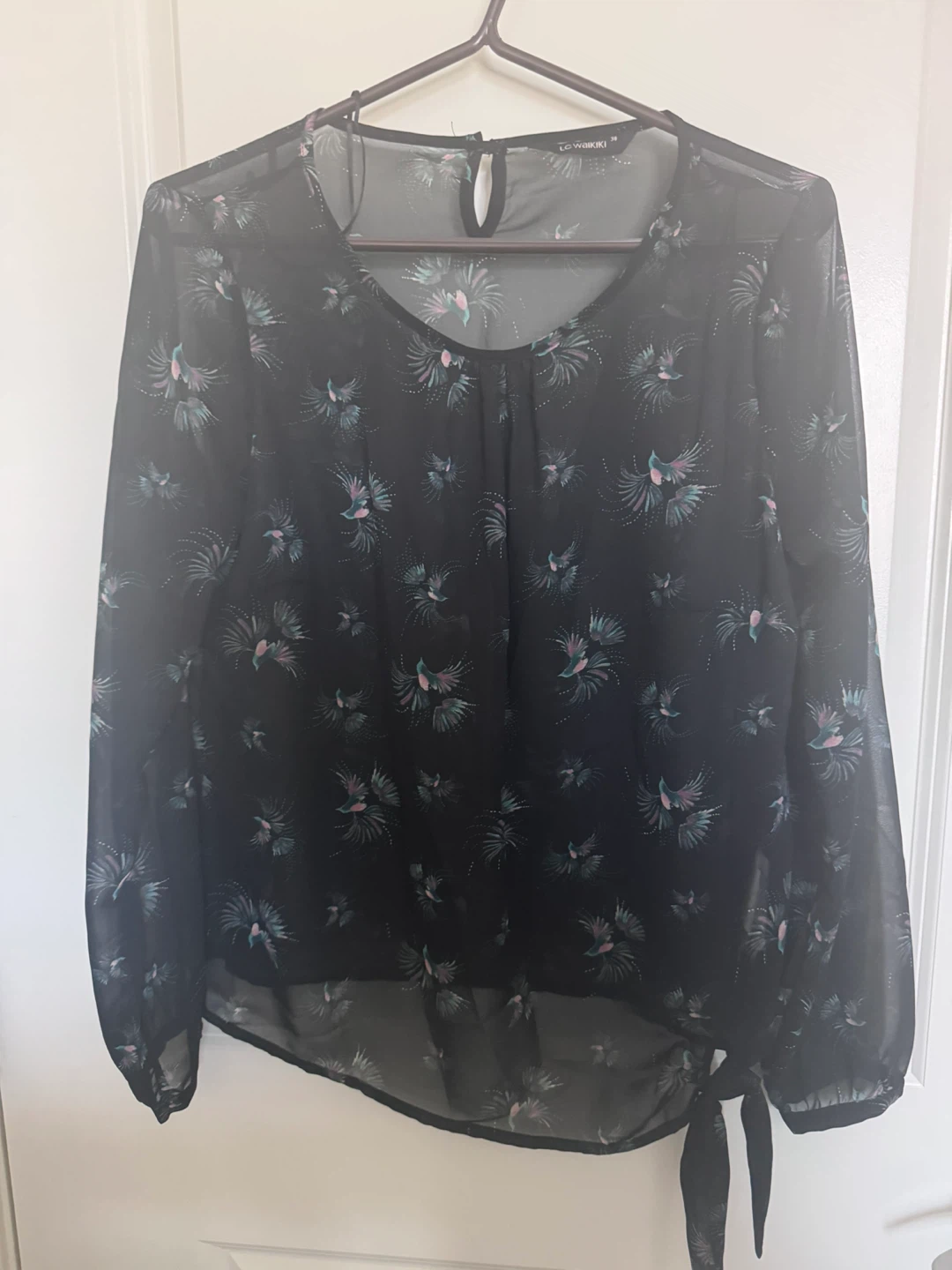 LC Waikiki Sheer Bird Print Blouse Size 38