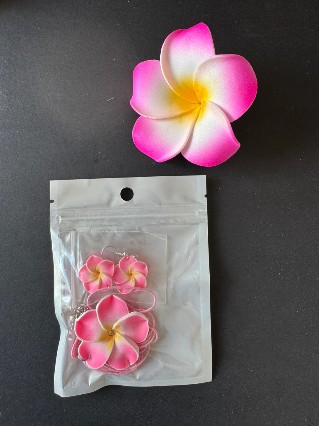 Plumeria Flower Necklace and Earrings Set