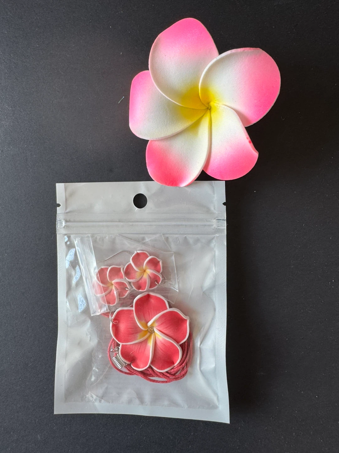 Plumeria Flower Necklace and Earrings Set - photo 3