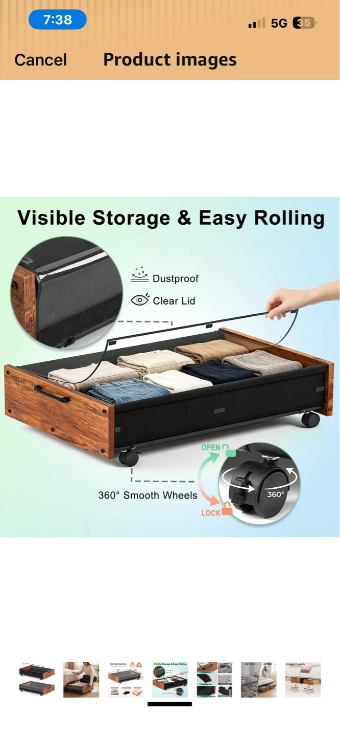 Under Bed Storage w/ Wheels & Clear Cover - photo 2
