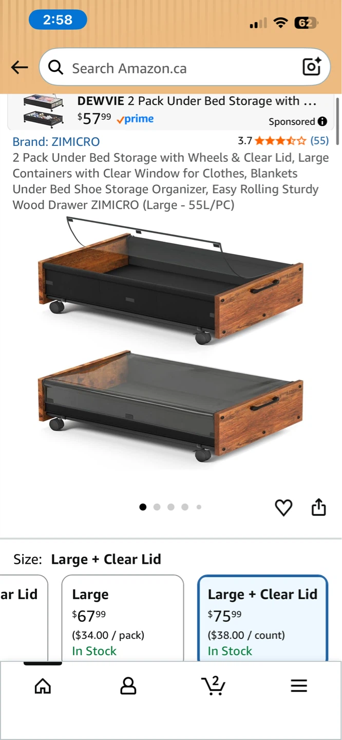 Under Bed Storage w/ Wheels & Clear Cover