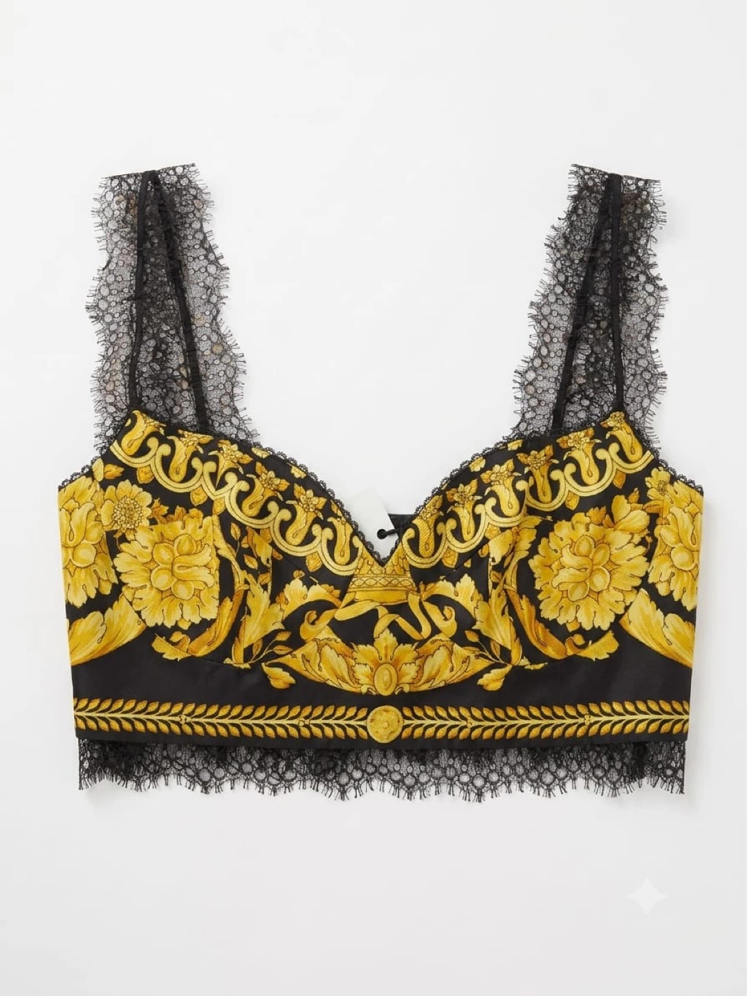 Versace Black & Gold Baroque Lace Trim Crop Top