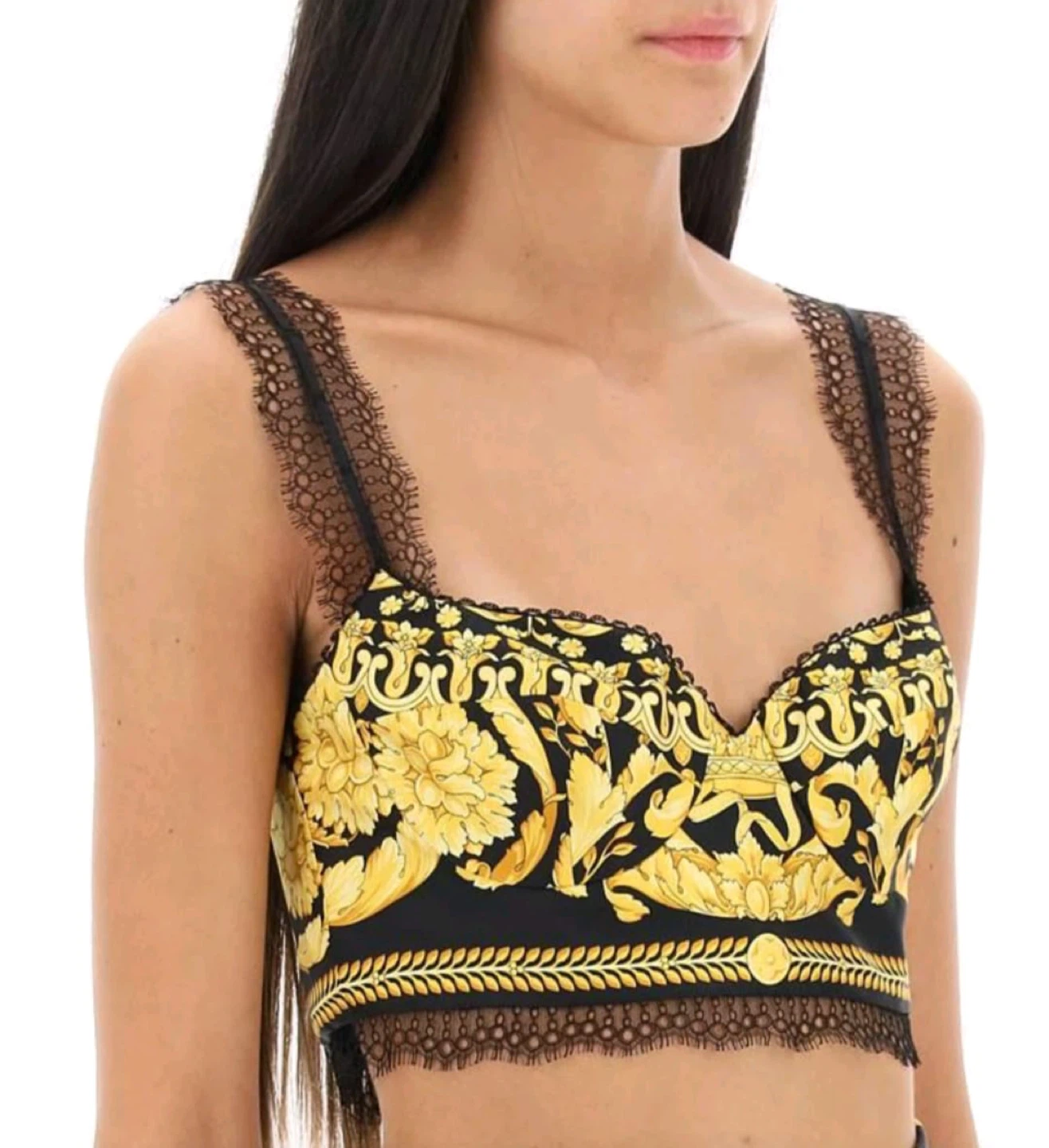 Versace Black & Gold Baroque Lace Trim Crop Top - photo 2