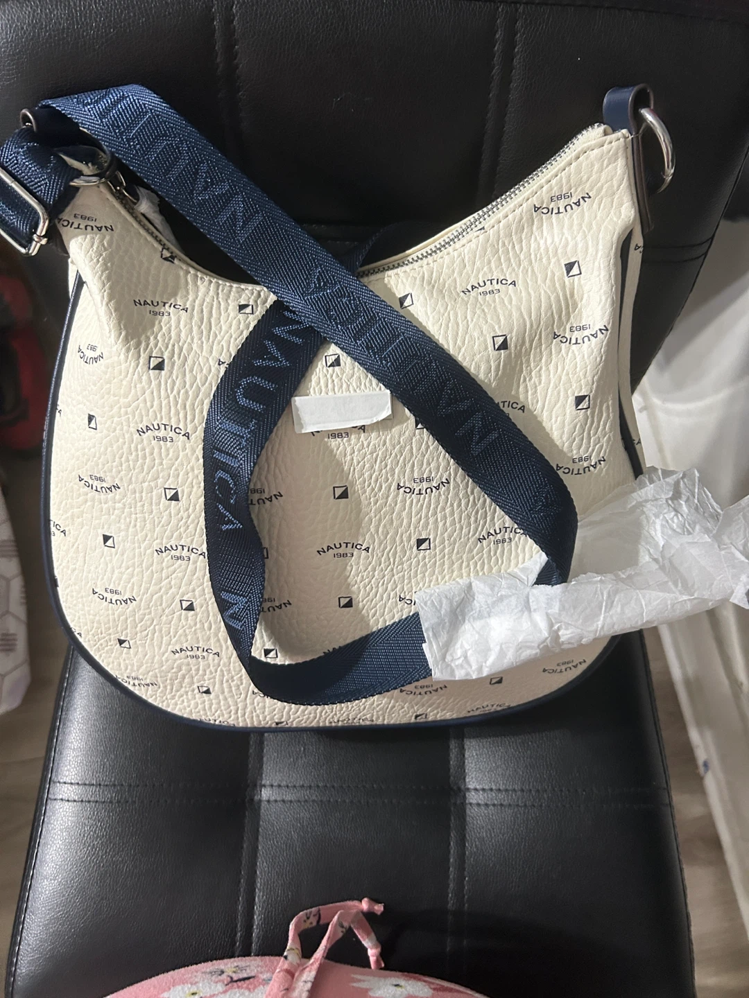 Nautica Cream & Blue Logo Crossbody Bag