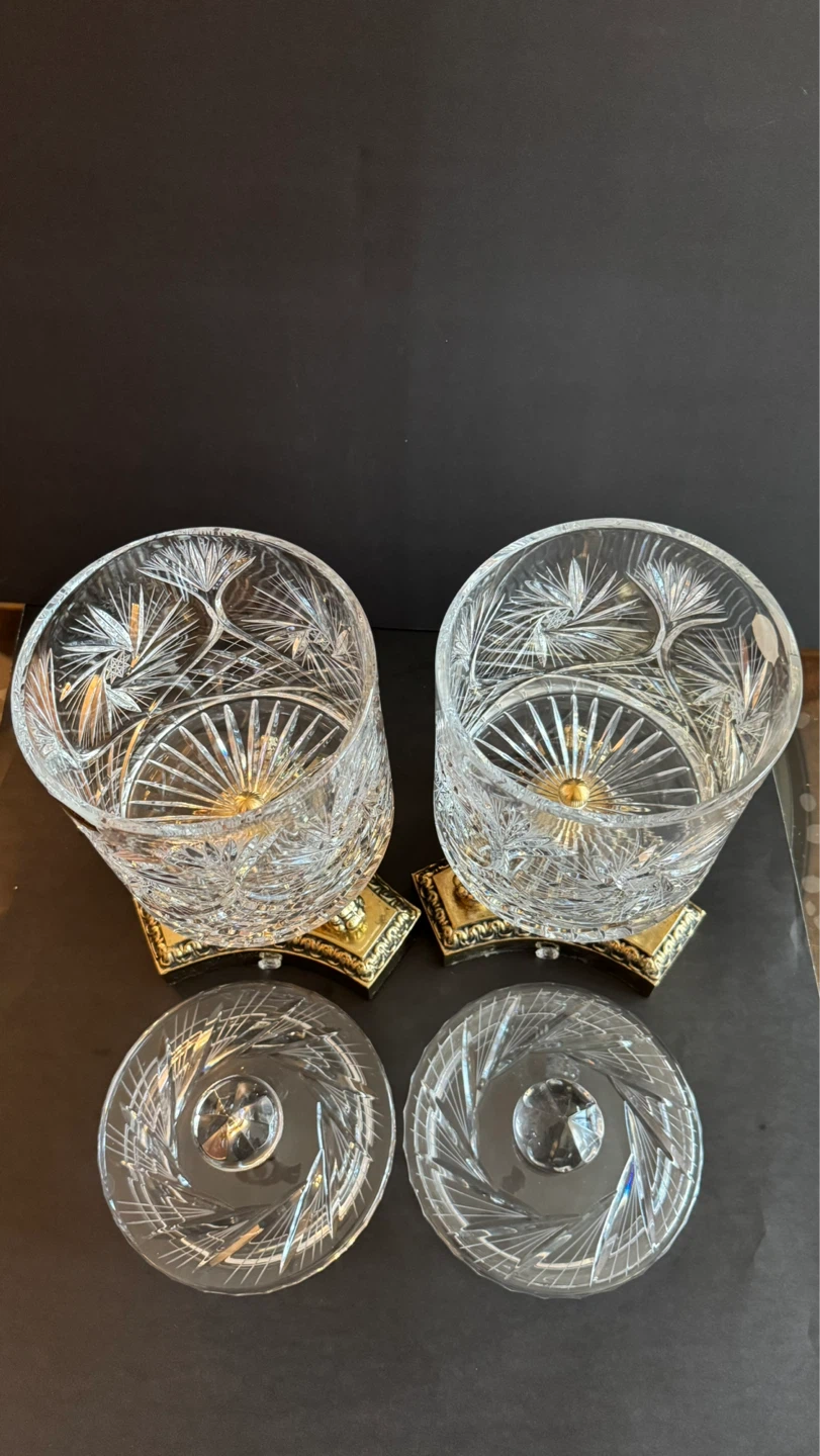 Vintage Crystal and Gold Lidded Jars Pair - photo 4