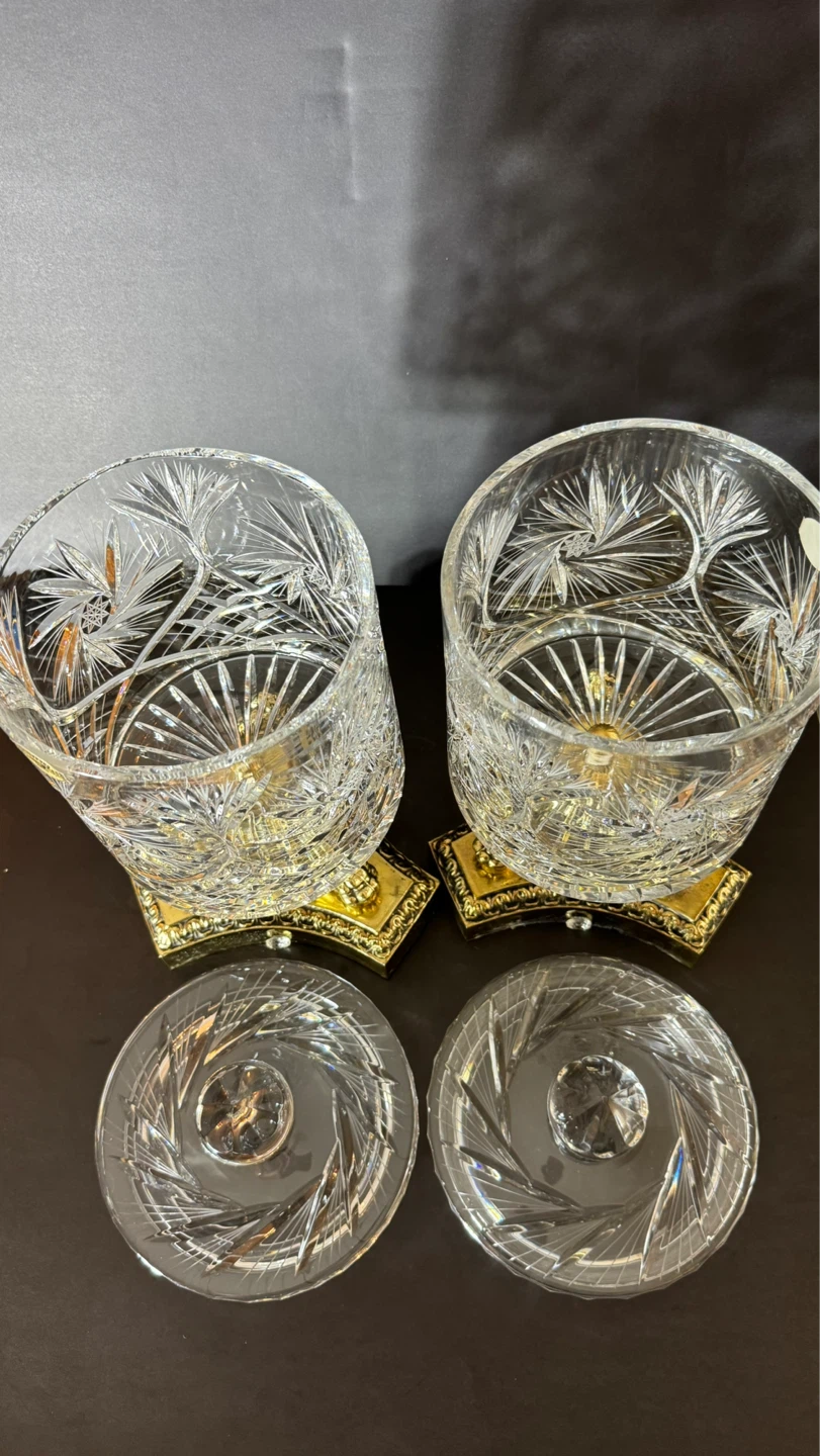 Vintage Crystal and Gold Lidded Jars Pair - photo 2