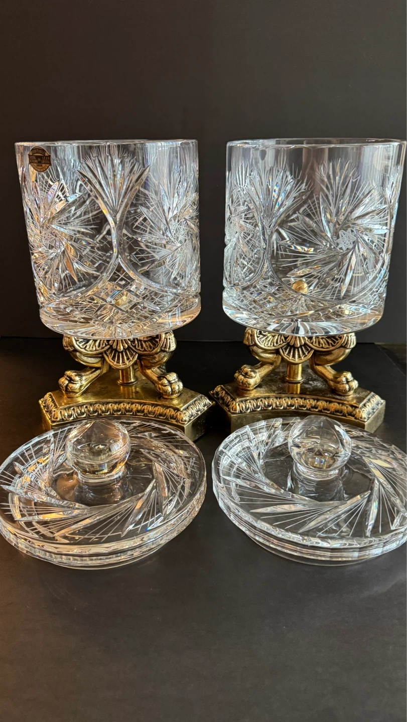 Vintage Crystal and Gold Lidded Jars Pair - photo 3