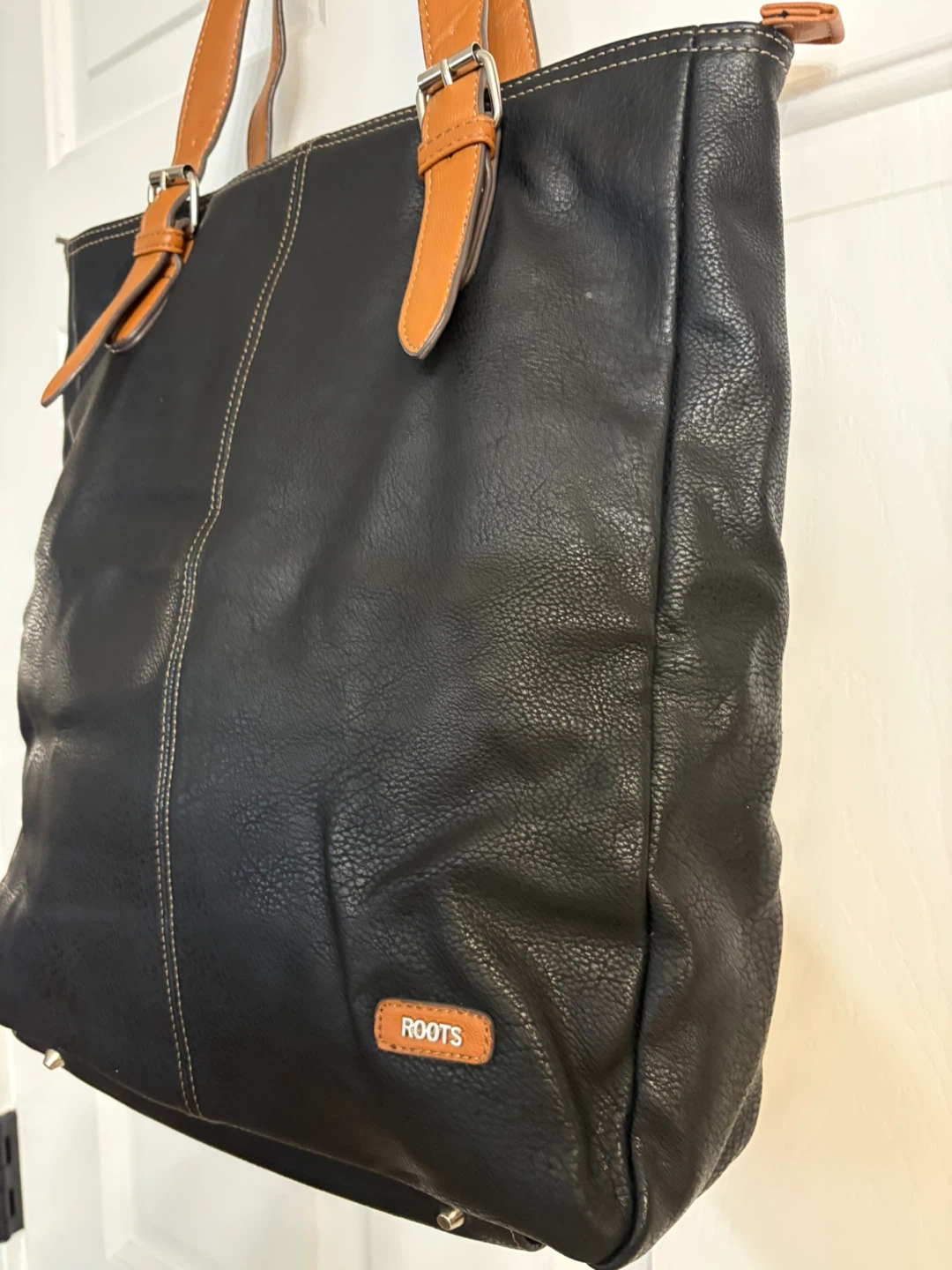 Roots Black Tote Bag with Tan Straps - photo 2