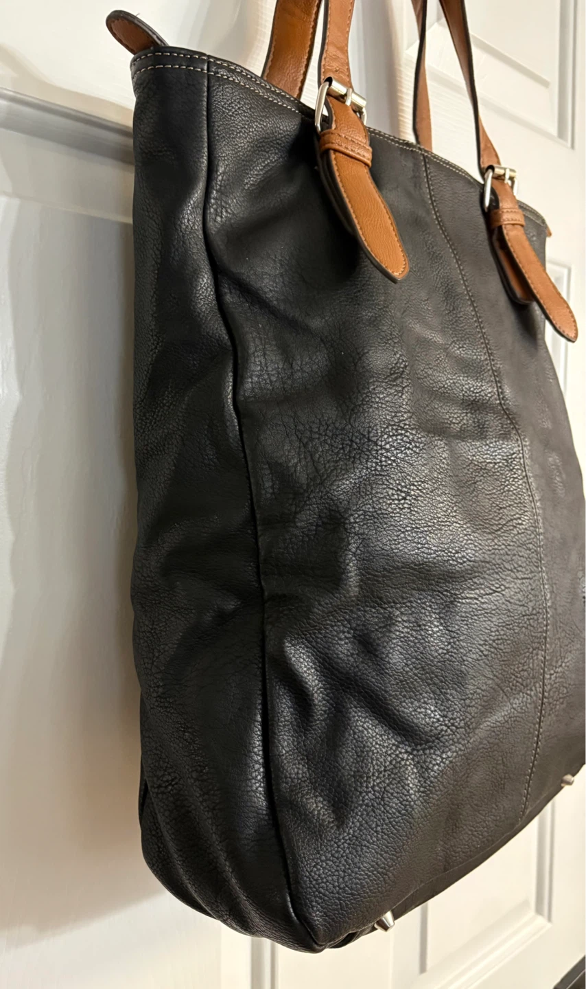 Roots Black Tote Bag with Tan Straps - photo 3
