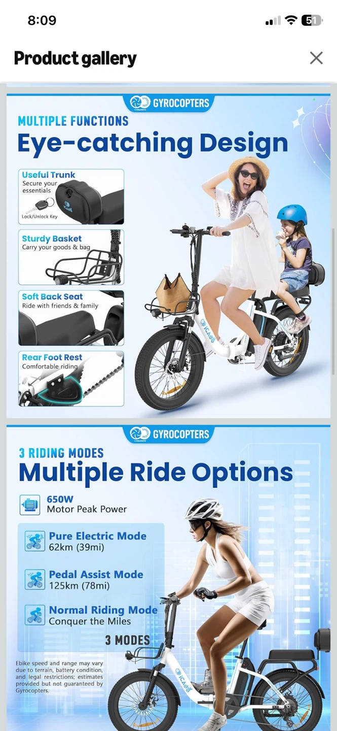 85% New Foldable iCaddy Electric Bike 40km/h with 125km range - photo 5