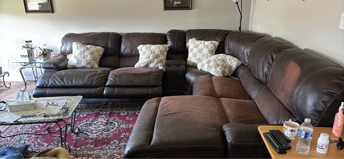 Leather Sectional Sofa with Recliners and Cup Holders