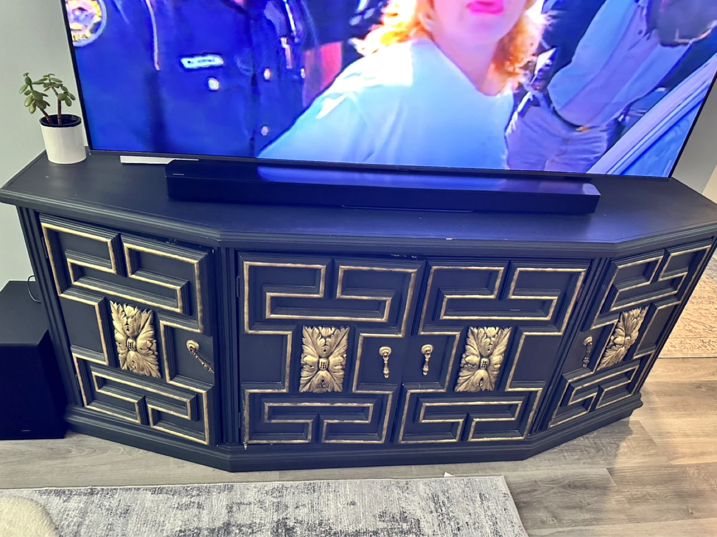 Vintage Black and Gold Decorative Cabinet