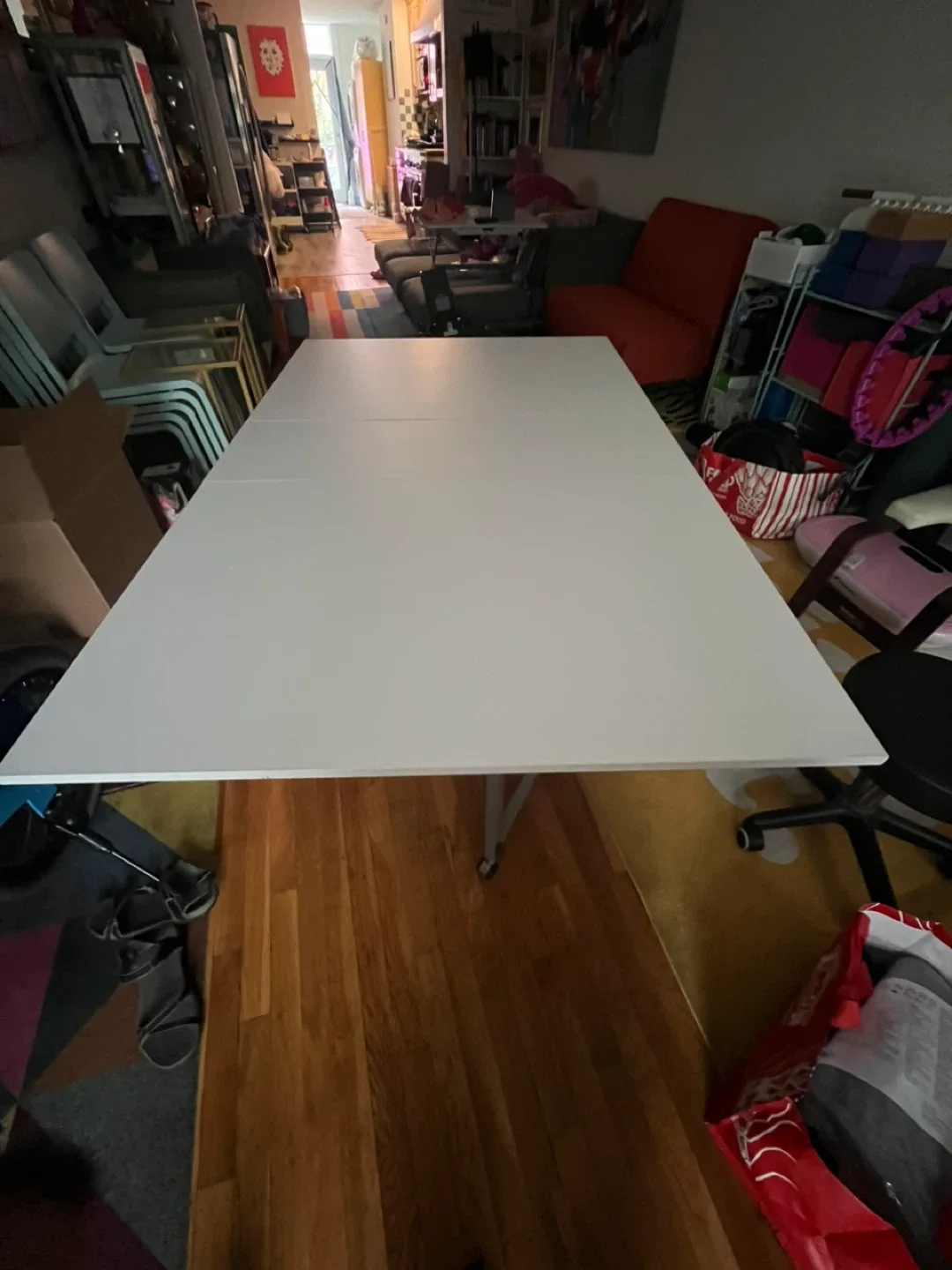 White Folding Table with Wheels and Storage Baskets - photo 2