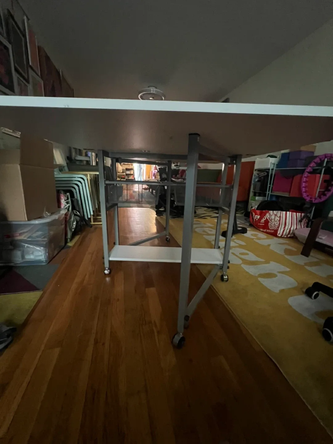 White Folding Table with Wheels and Storage Baskets - photo 3