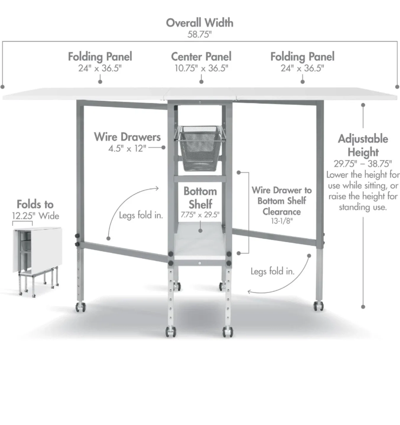 White Folding Table with Wheels and Storage Baskets - photo 5