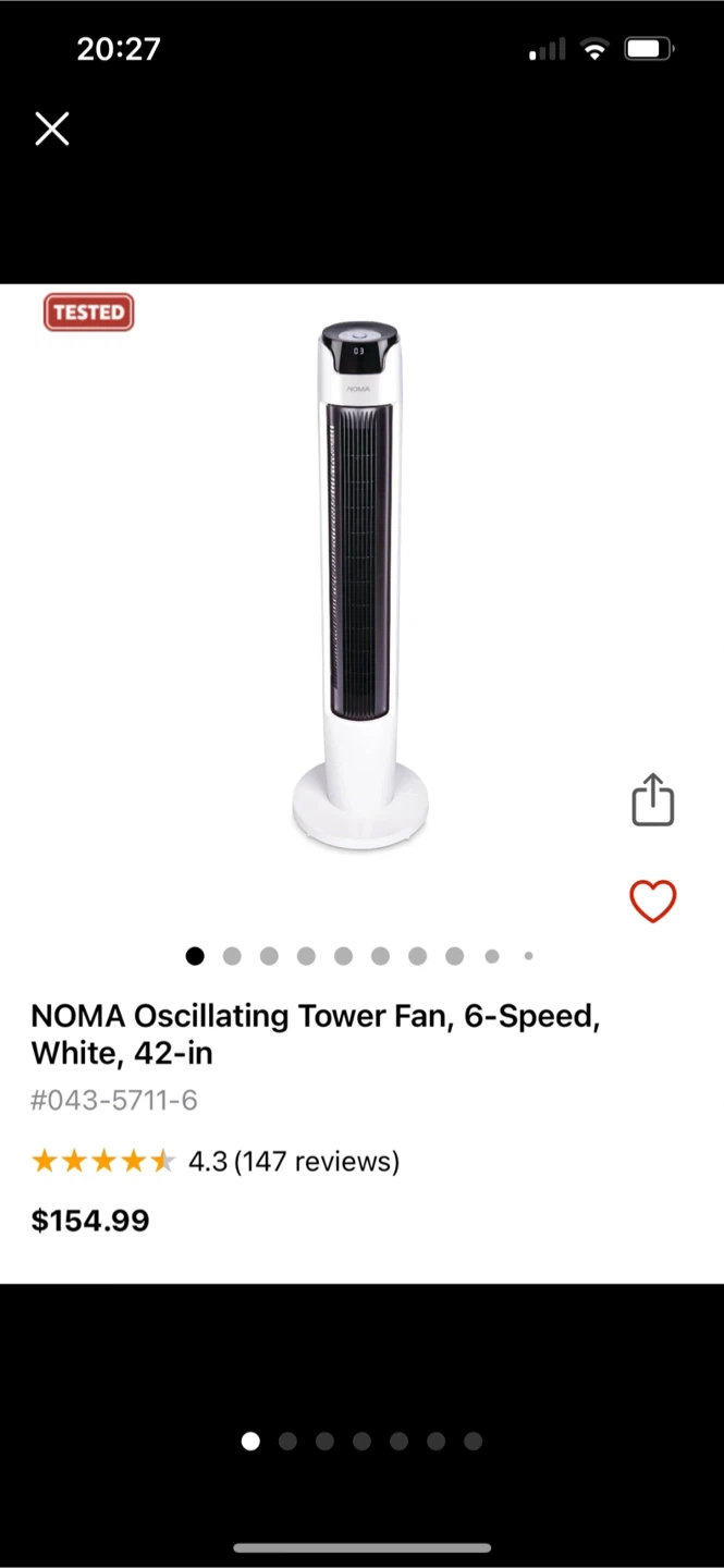 NOMA Oscillating Tower Fan - White, 42-in