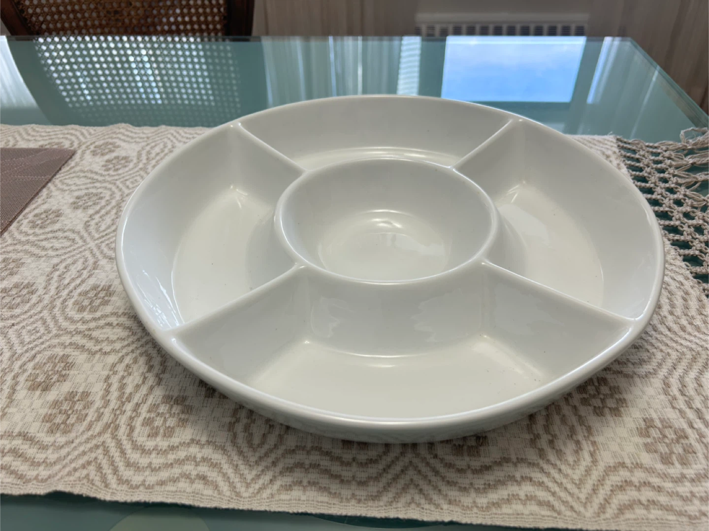 White Serving Platter divided 14x14 inches