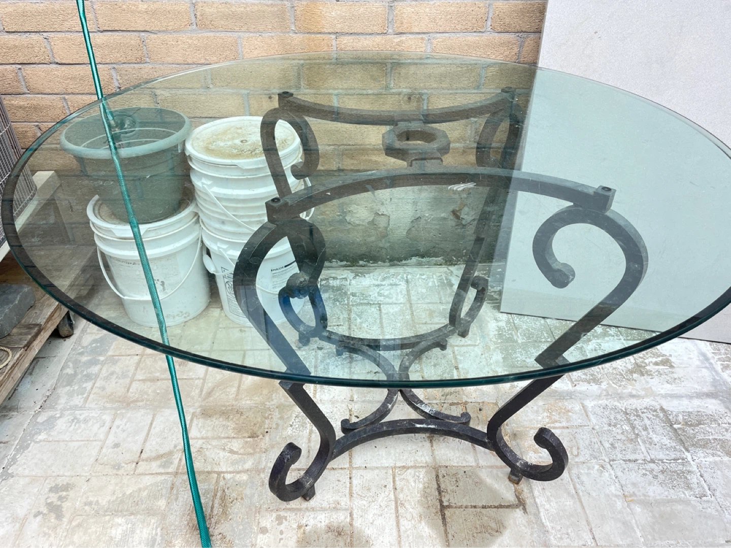 Sturdy Round Glass top Outside Table with Metal Base