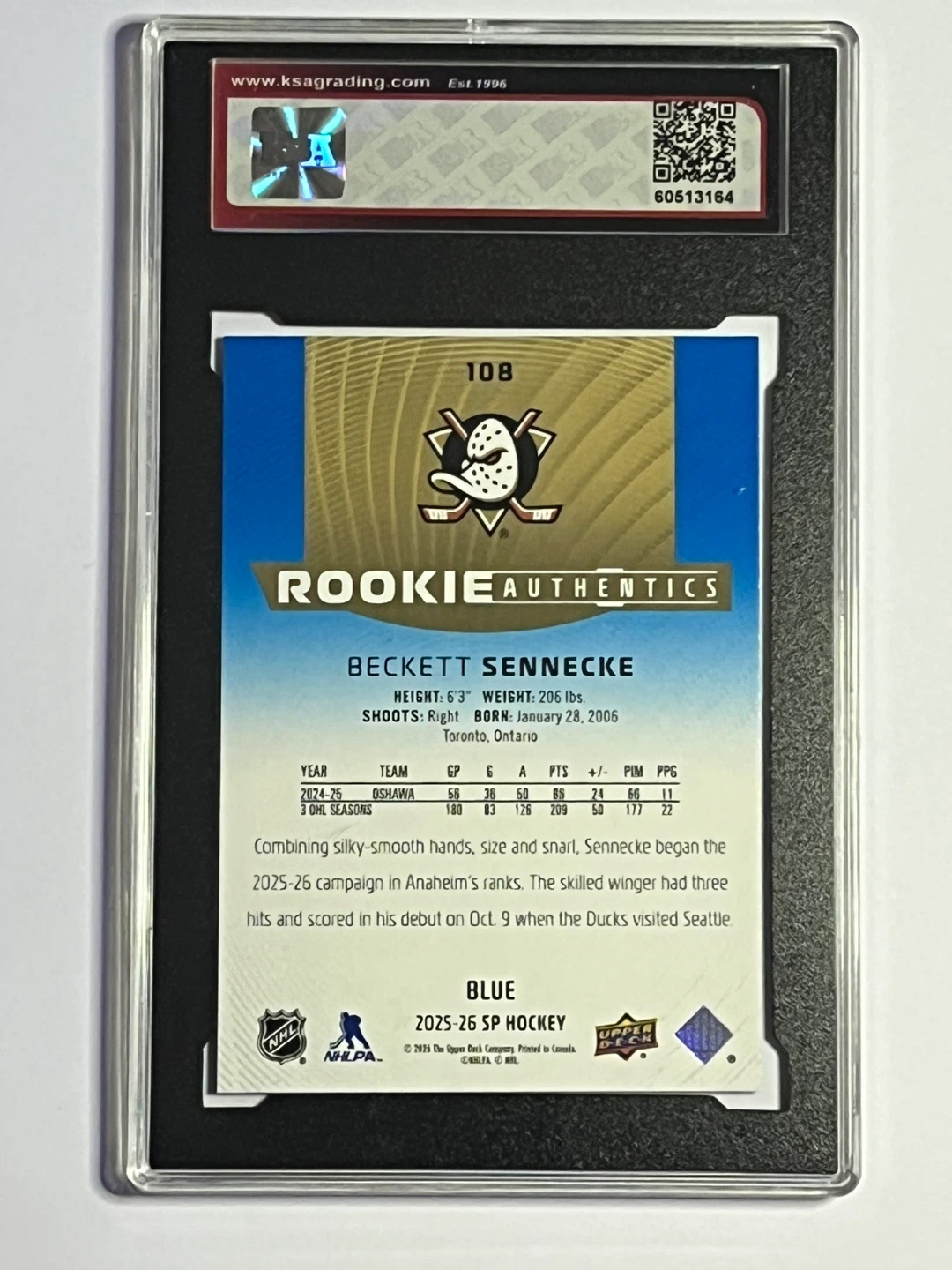 2025-26 SP Beckett Sennecke Blue Rookie Card 9.5 NGM - photo 2