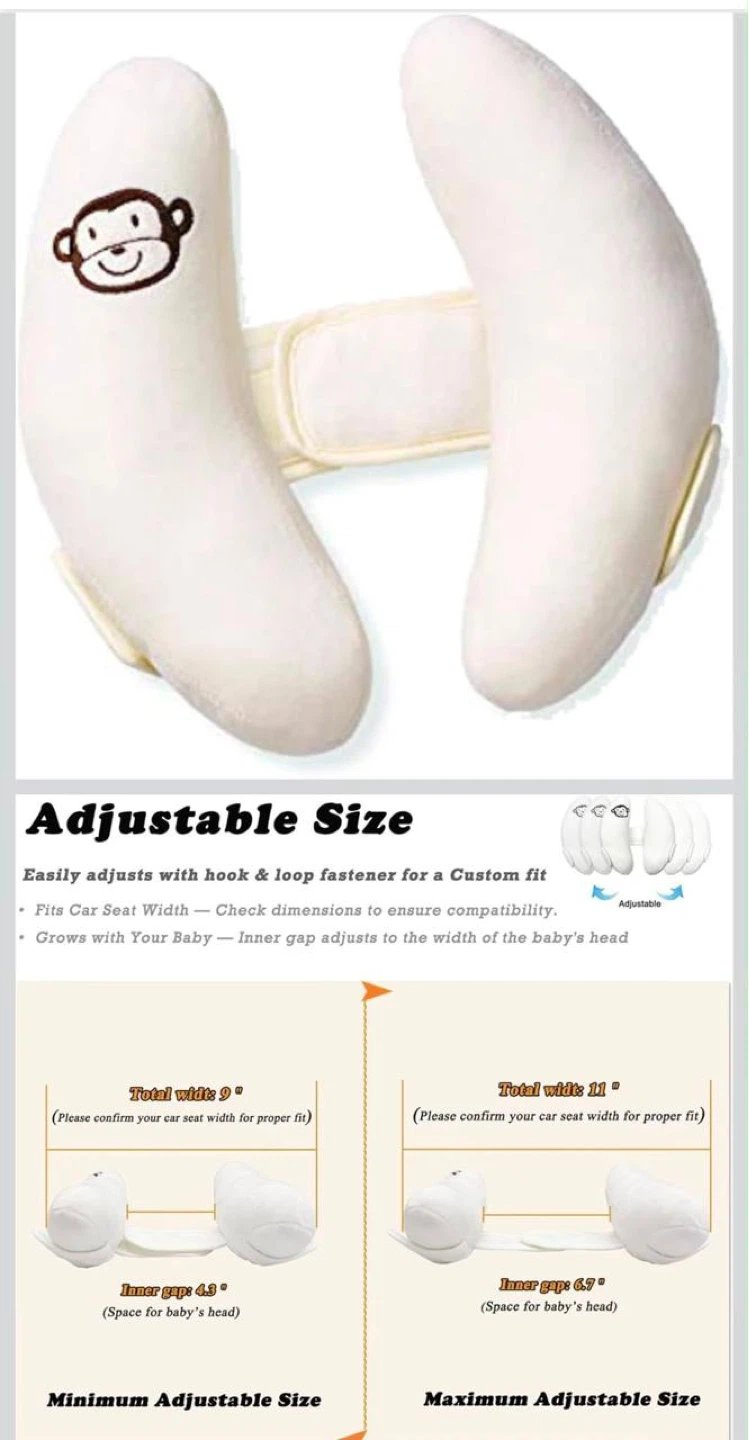 White Baby Head Support Pillow with Monkey Design - photo 3