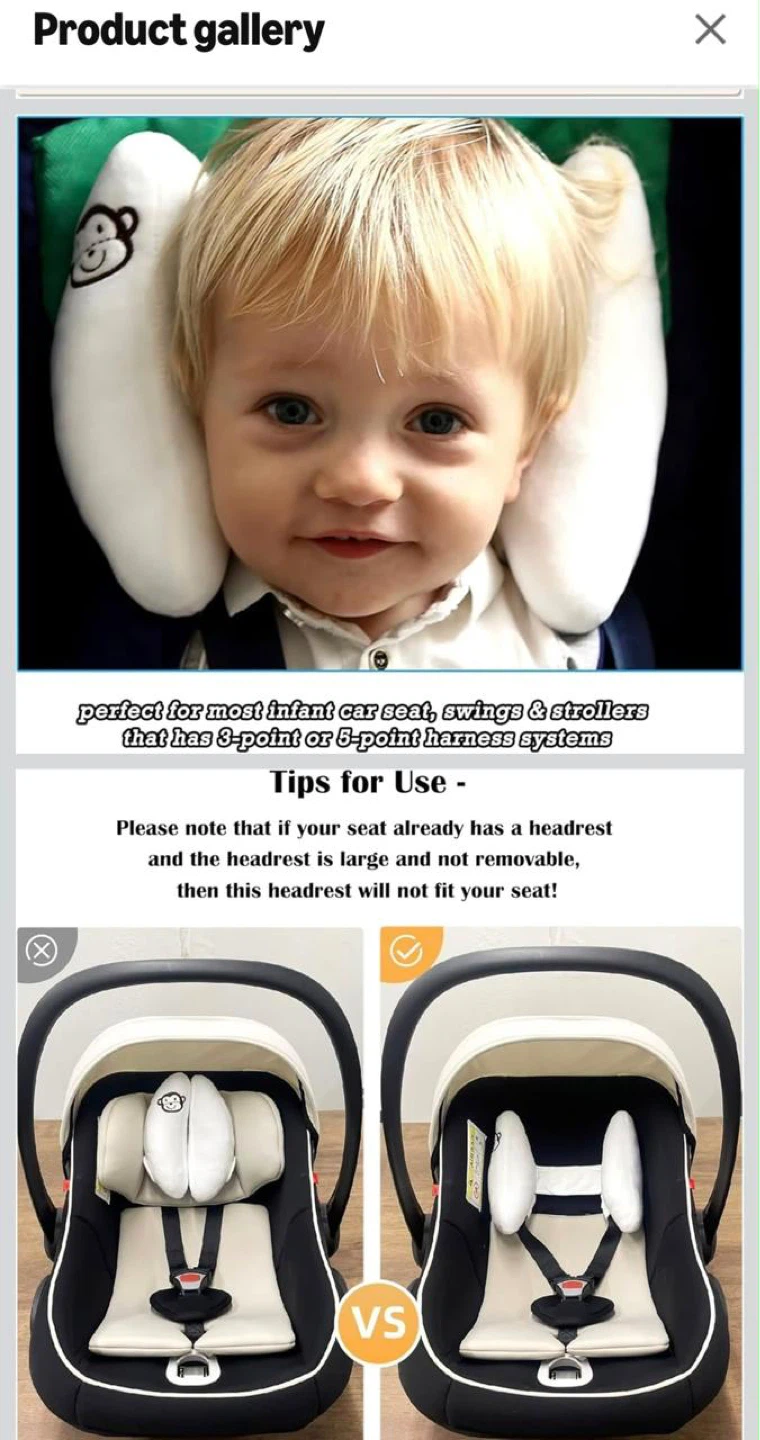 White Baby Head Support Pillow with Monkey Design - photo 4