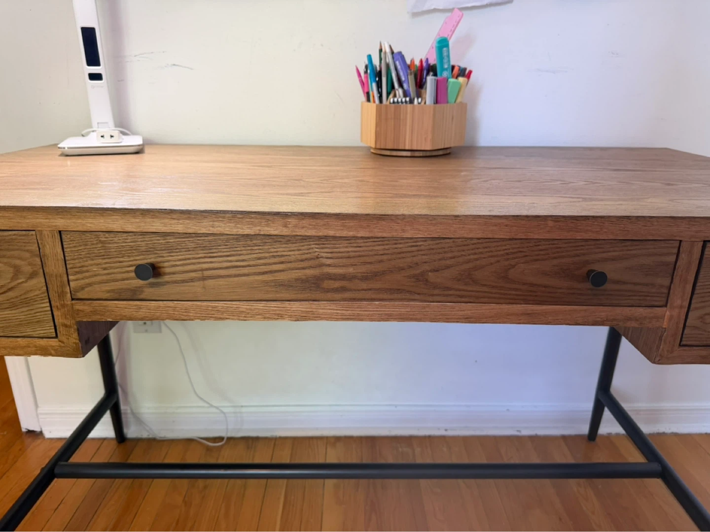 Wooden Desk with Black Metal Legs