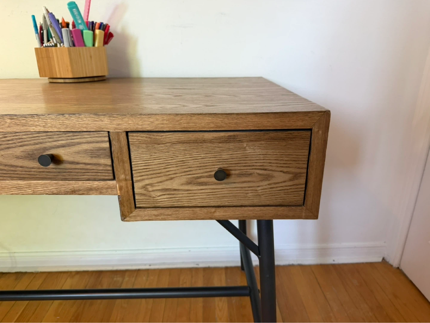 Wooden Desk with Black Metal Legs - photo 2