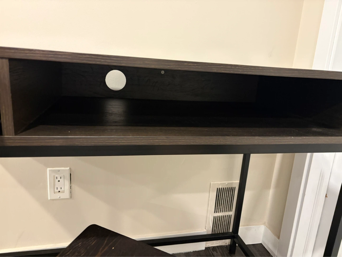 Minimalist Dark Wood Desk with Drawer and Open Shelf - photo 4
