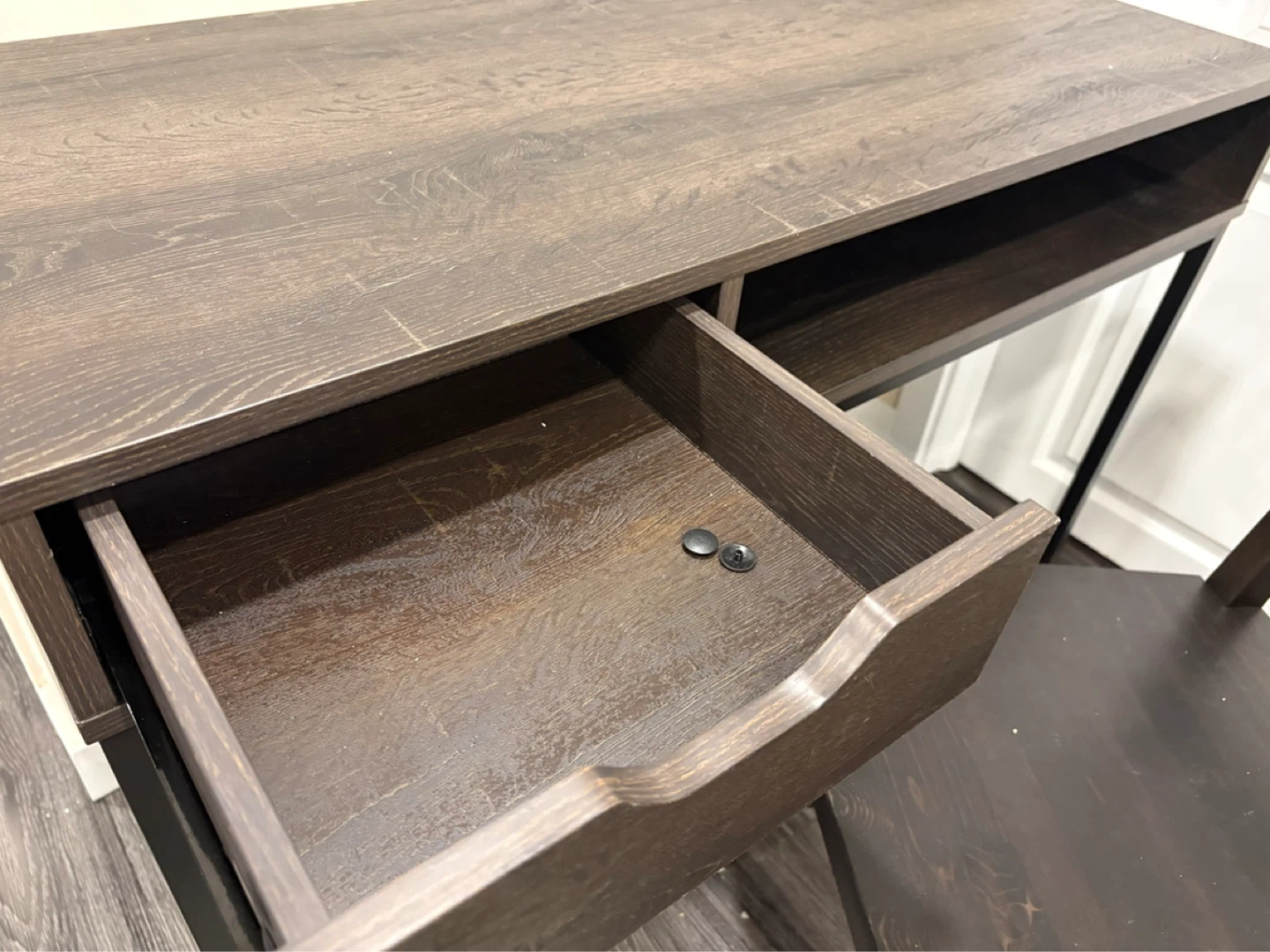 Minimalist Dark Wood Desk with Drawer and Open Shelf - photo 3