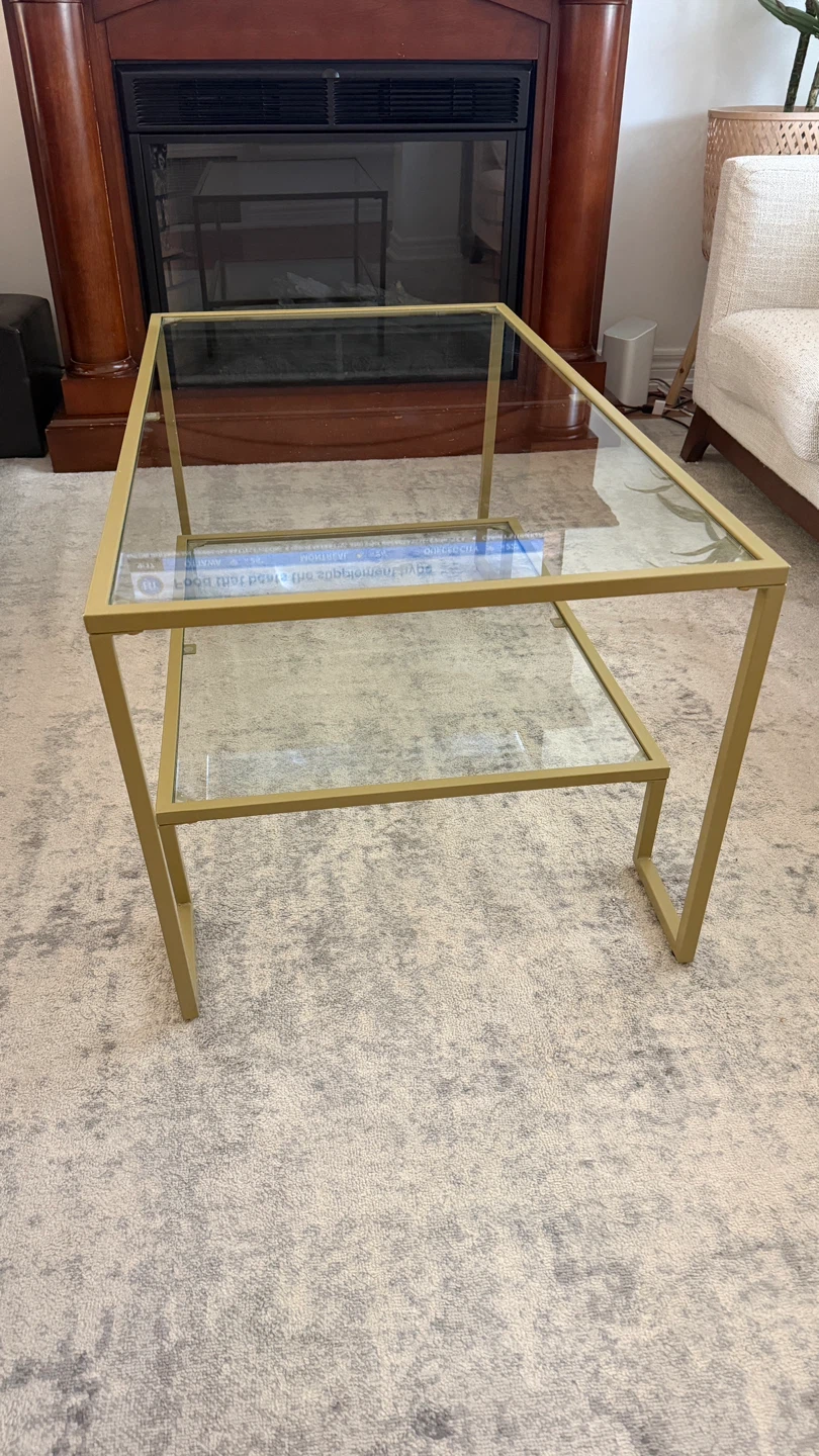 Gold Metal and Glass Coffee Table