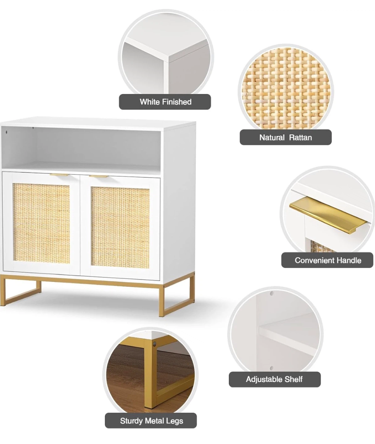 2 White Storage Cabinet with Rattan Doors - photo 5