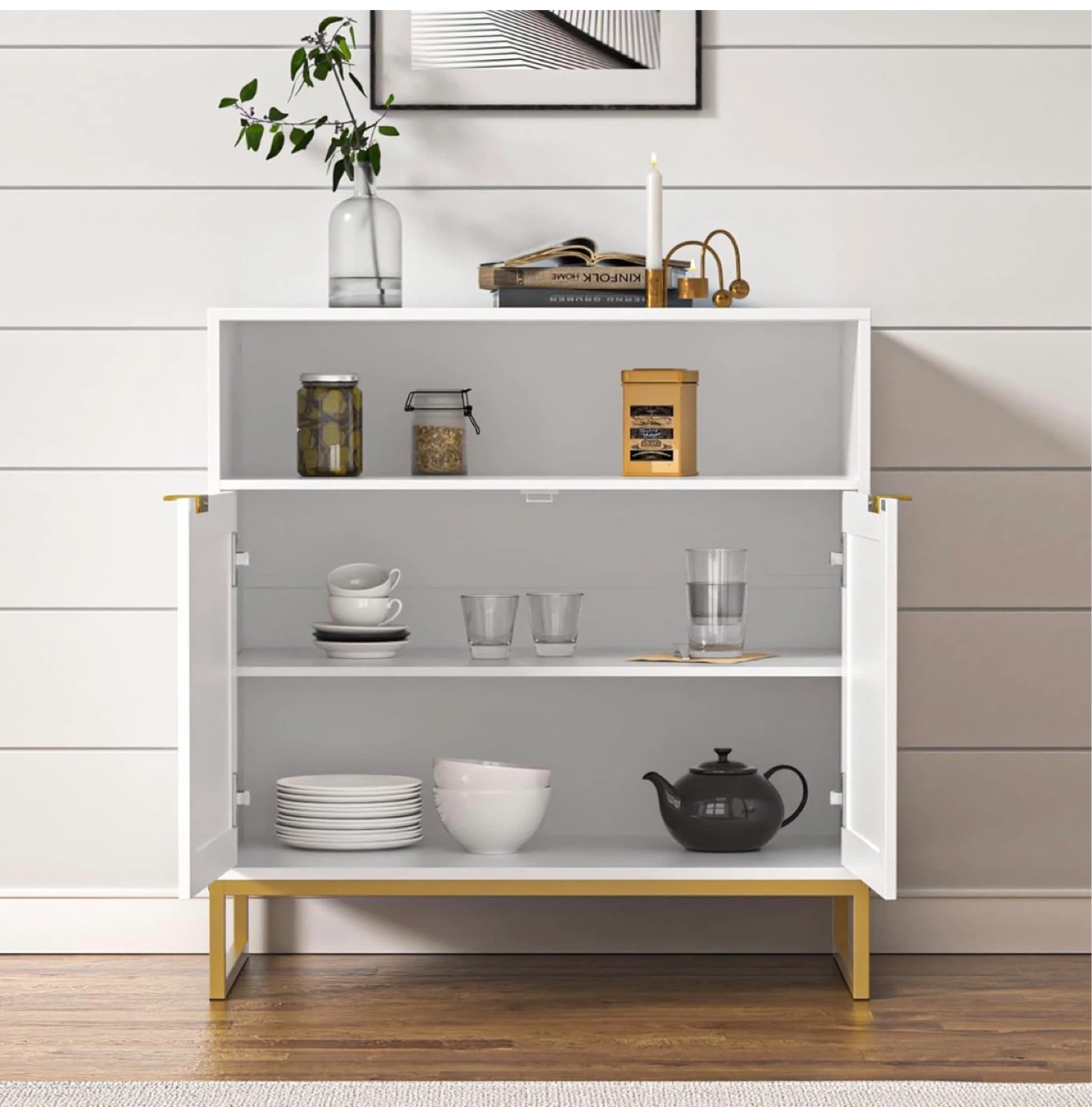 2 White Storage Cabinet with Rattan Doors - photo 3