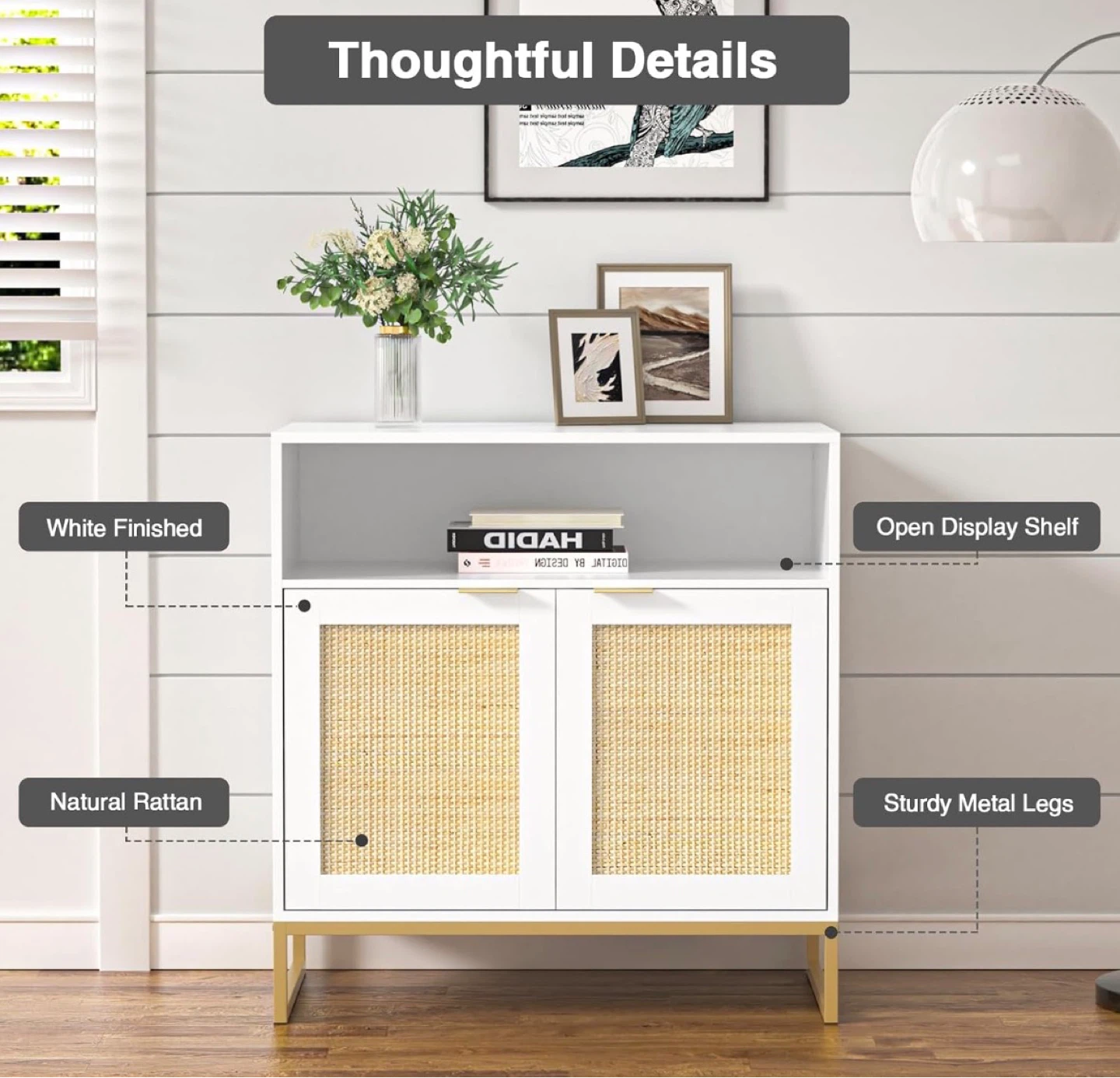 2 White Storage Cabinet with Rattan Doors - photo 4