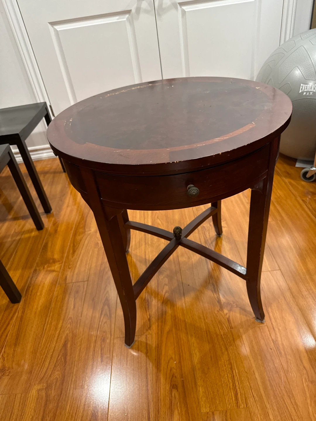 Vintage Round Side Table with Drawer