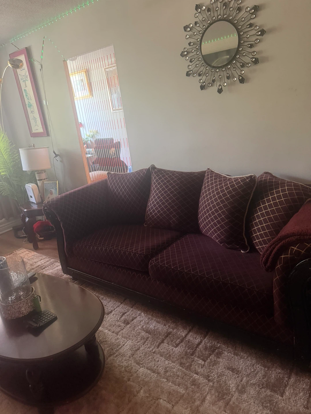 Deep Red Jacquard Sofa